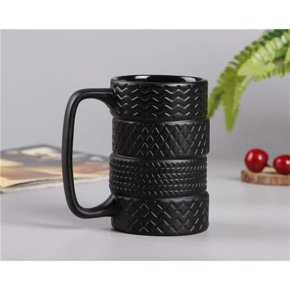 3D Cool Black Tyre Tire Shaped Frosted Ceramic Mug Large Coffee Tea Cup Gifts - Picture 5 of 7